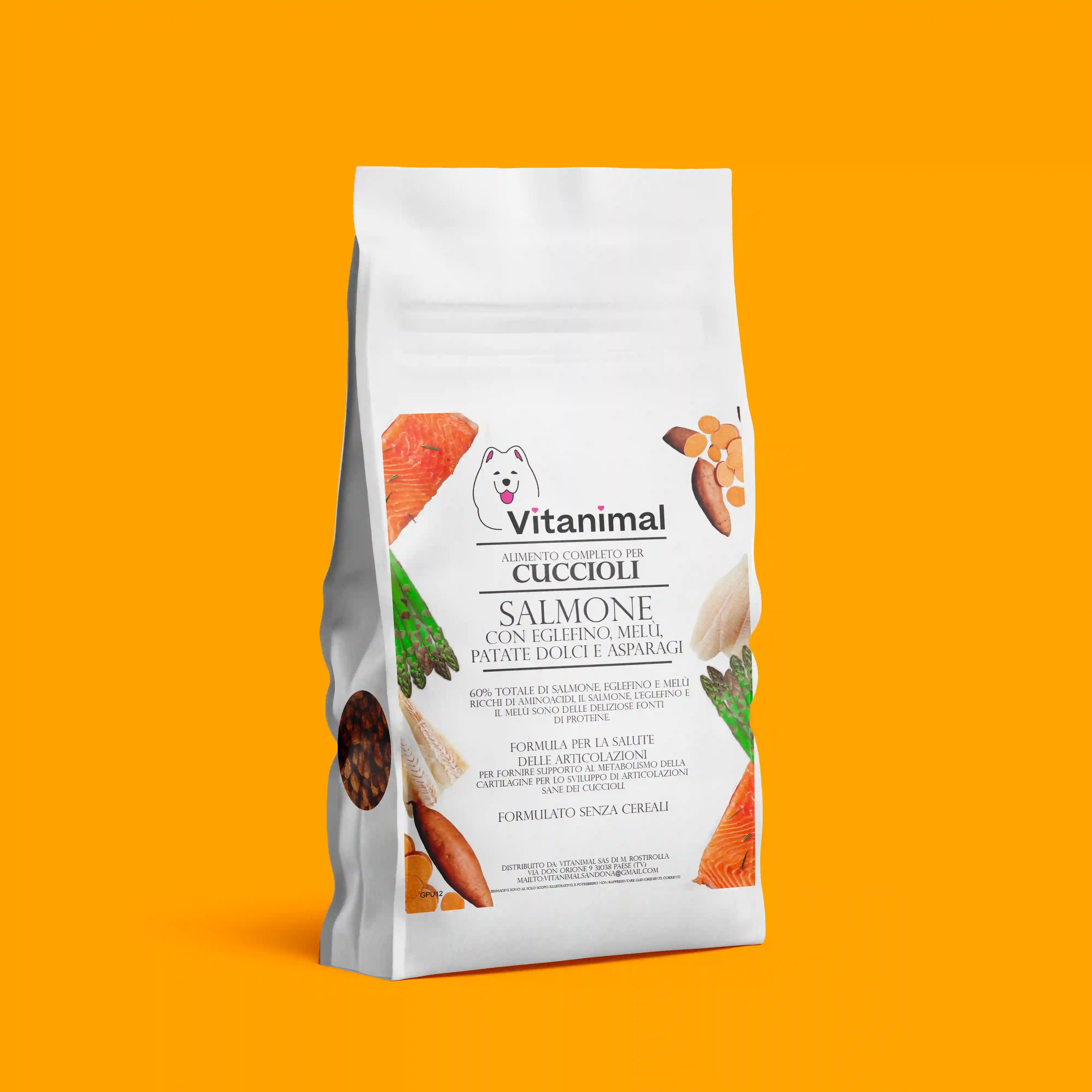 Crocchette gusto Salmone con eglefino, melù, patate dolci e asparagi – Cucciolo